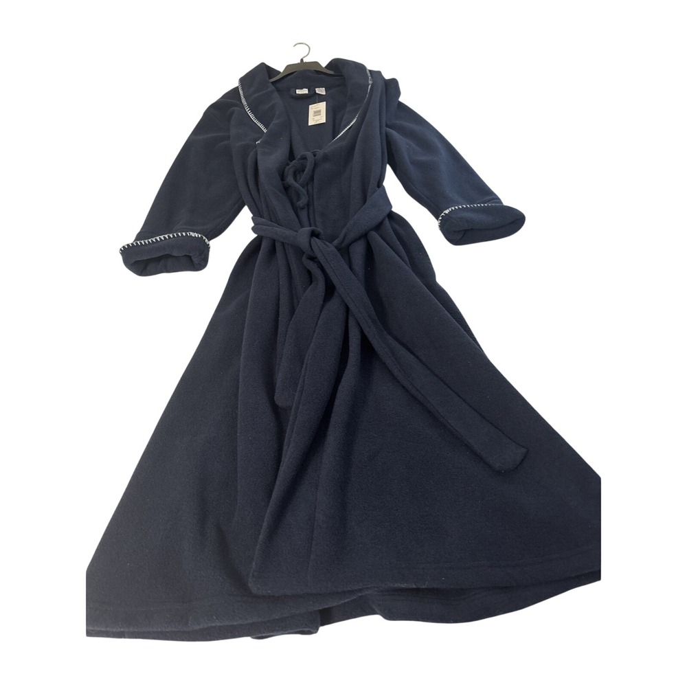 Vintage Amelia's Collection Navy Fleece Wrap Robe Coat Belted L
